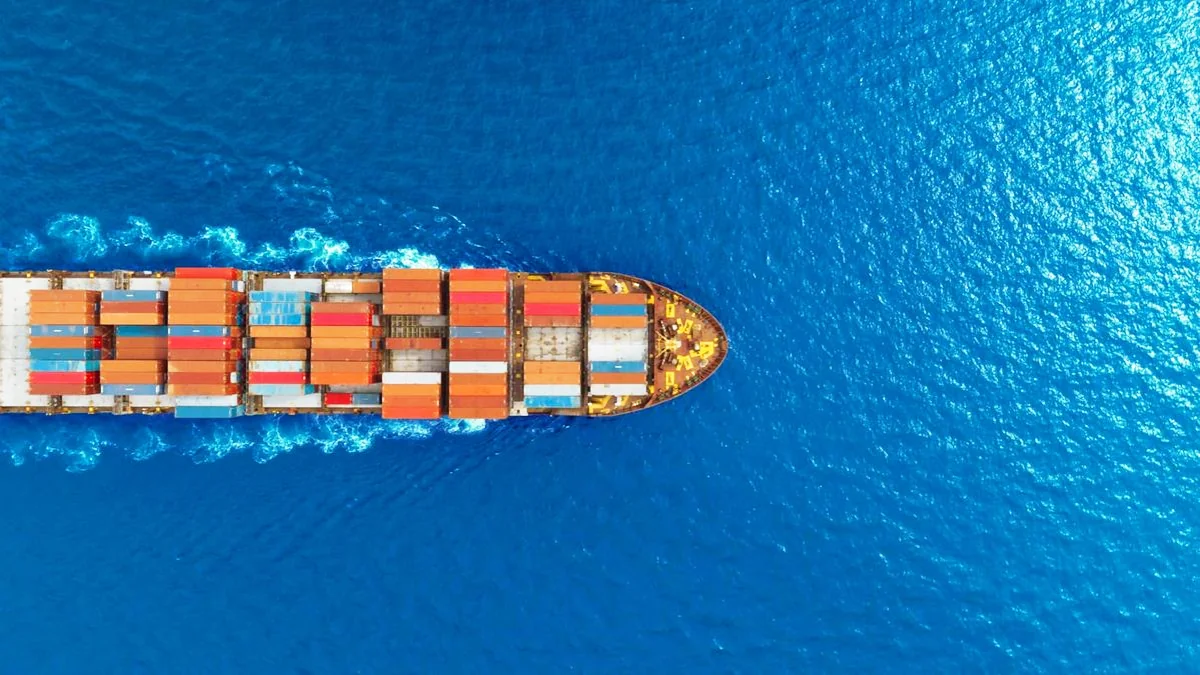 Container ships and port infrastructure supporting international trade